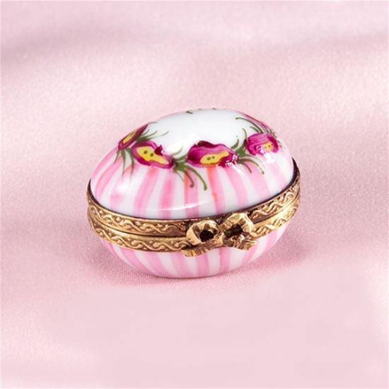 Picture of Limoges Pink Mini Egg  with  Stripes and Flowers Box