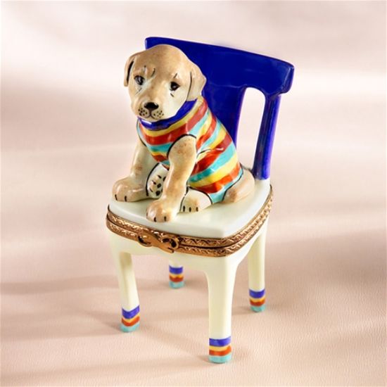 Picture of Limoges Puppy on Chair with Bone Box