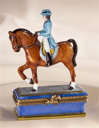 Picture of Limoges Lady in Blue Riding Horse Box