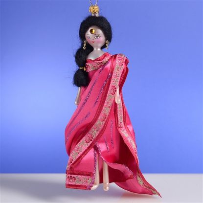 Picture of De Carlini Indian Lady in Pink Dress Christmas Ornament 