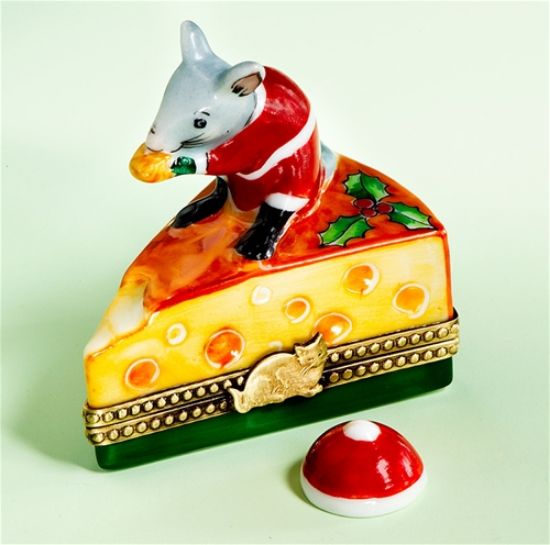 Picture of Limoges Santa Mouse on Cheese Box 