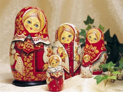 Picture of Russian Ladies in Red with Flowers Matryoshka Dolls