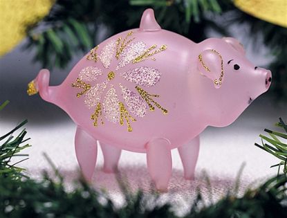 Picture of Italian Glass Mouthblown Pig Christmas Ornament