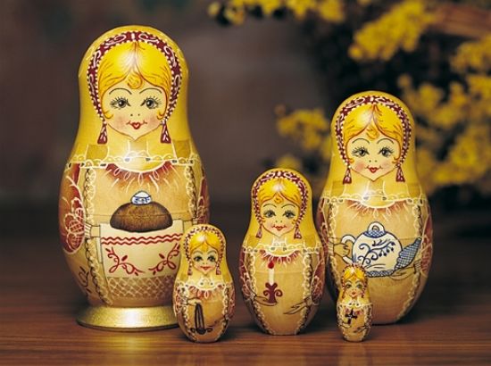 Picture of Russian Natural Wood Samovar Matryoshkas Doll