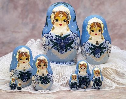 Picture of Russian Wooden Matryoshka with BLue Flowers Doll