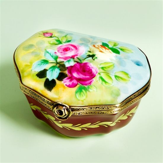 Picture of Limoges Roses Symphony in Burgundy and Gold Box