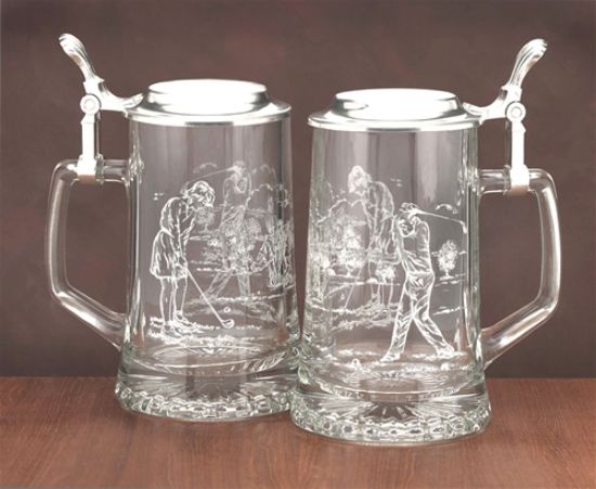 Picture of Golfer Glass Stein with Pewter Lid, Each