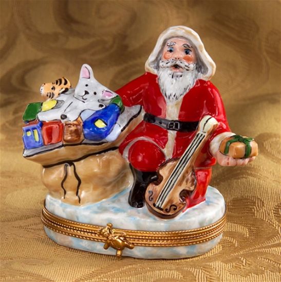 Picture of Limoges Santa with Violin and Toys Box