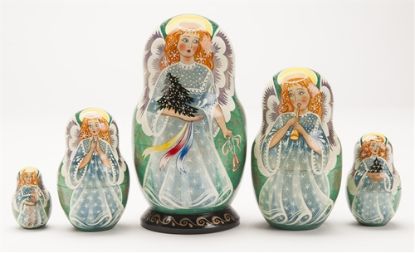 Picture of Russian Wooden Hand Painted Green Angels Matryoshka