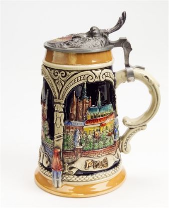 Picture of Prague 3D Hand Painted German Beer Stein with Pewter Lid