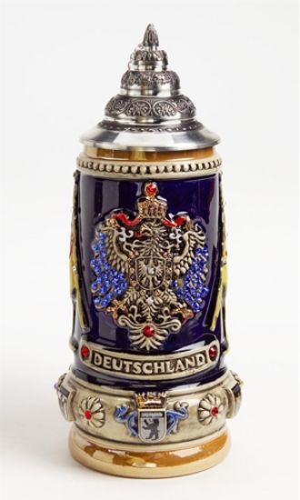 Picture of German Eagle Crest with Crystals Hand painted Beerstein 