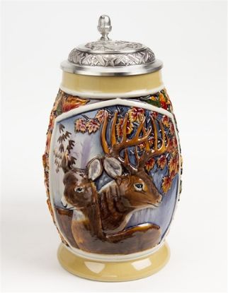 Picture of James Meger 3d Hand painted Deer Stein with pewter Lid