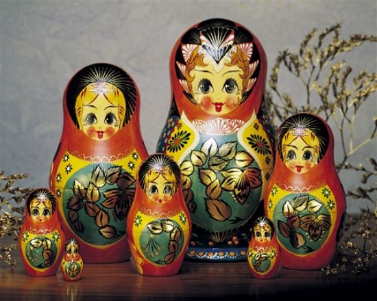 Picture of Russian Wooden Hand Painted Matryoshka with Gold Leaves