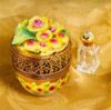 Picture of Limoges Yellow Roses Symphony  Round Box with Bottle 