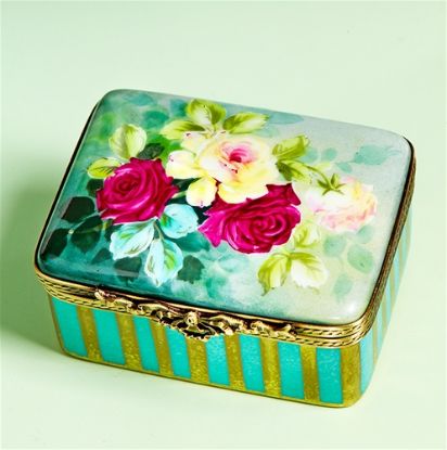 Picture of Limoges Summer Roses on Turquoise and Gold Box