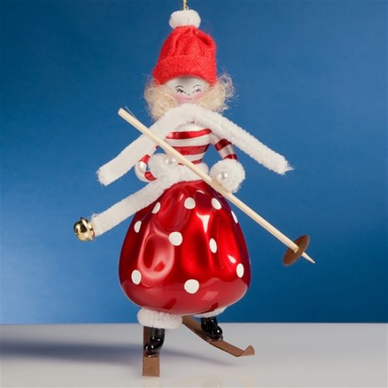 Picture of De Carlini Lady Skier in Red Christmas Ornament 