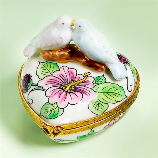 Picture of Limoges Two Doves on Heart with Flower Box