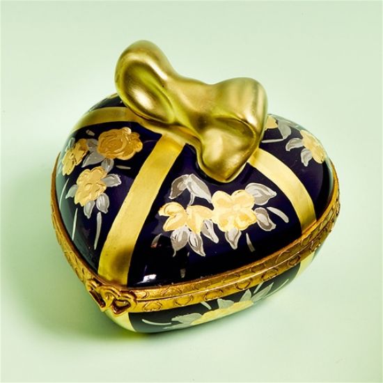 Picture of Limoges I Love You Blue Heart with Gold Flower and Bow  Box