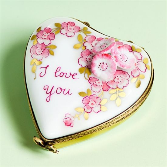 Picture of Limoges I Love You Heart with PInk Flowers Box 