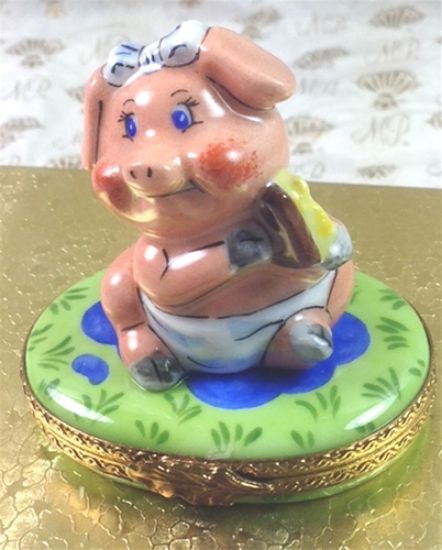 Picture of Limoges Baby Pig Taking a Bath Box