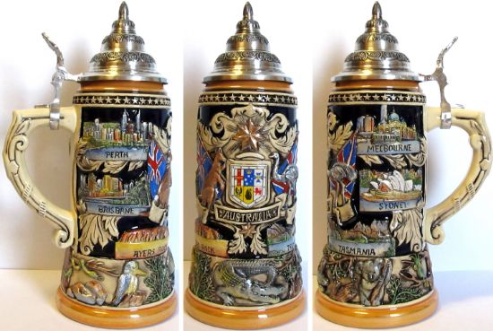 Picture of Australia German Beer Stein with Pewter Lid 1 liter