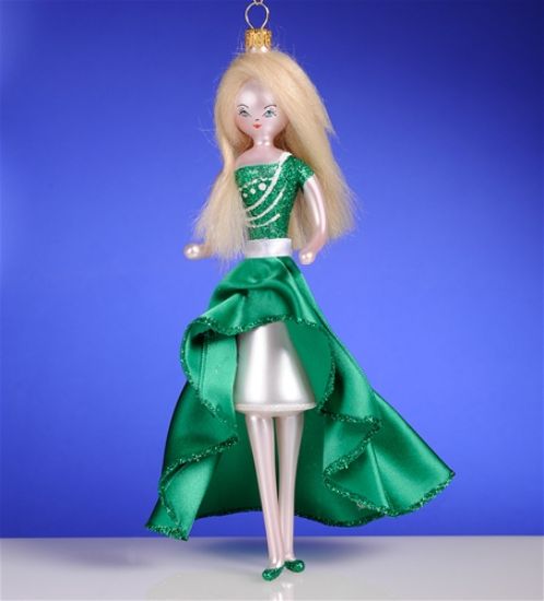 Picture of De Carlini Blonde in Green Designer Dress Ornament 