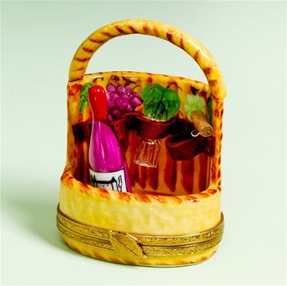 Picture of Limoges Wine Basket with Bottle , Glass and Cork Box