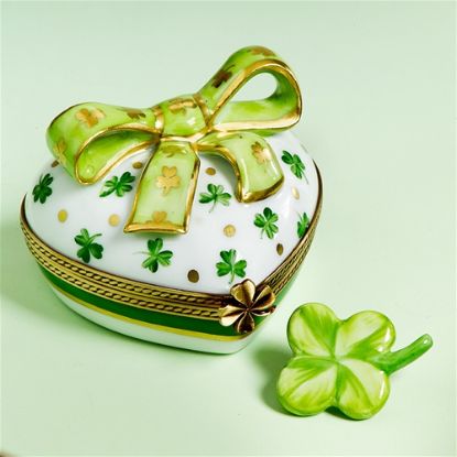 Picture of Limoges Irish Heart with Clovers and Bow Box