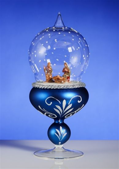 Picture of De Carlini Blue Nativity Sculpture Glass Globe on Stand  Ornament