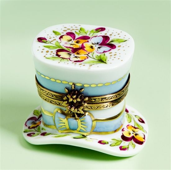 Picture of Limoges Pansies Tall Hat Box