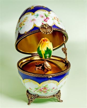 Picture of Limoges Faberge Style Imperial Blue Egg with a Yellow Rose Box