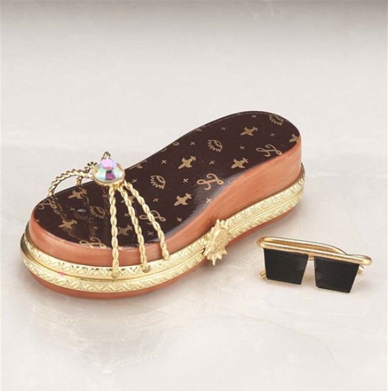Picture of Limoges Brown Sandal Box with Glasses