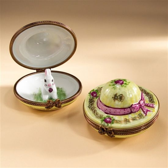 Picture of Limoges White Rabbit inside Easter Yellow Hat Box, Each.