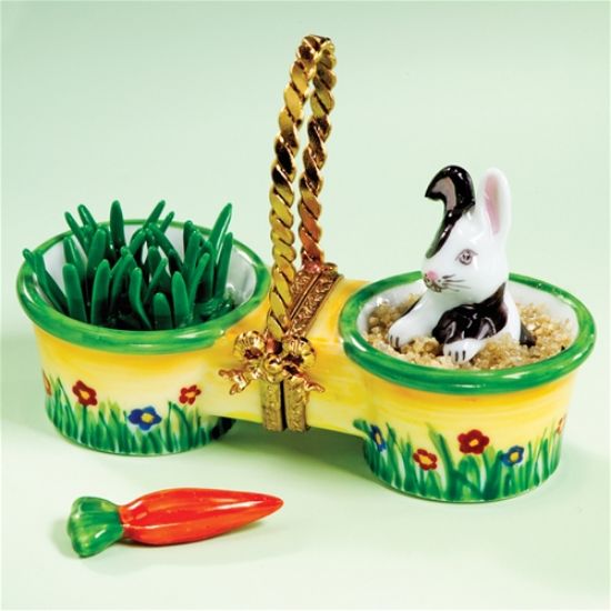 Picture of Limoges Double Basket Rabbit , Greens and  Carrot Box