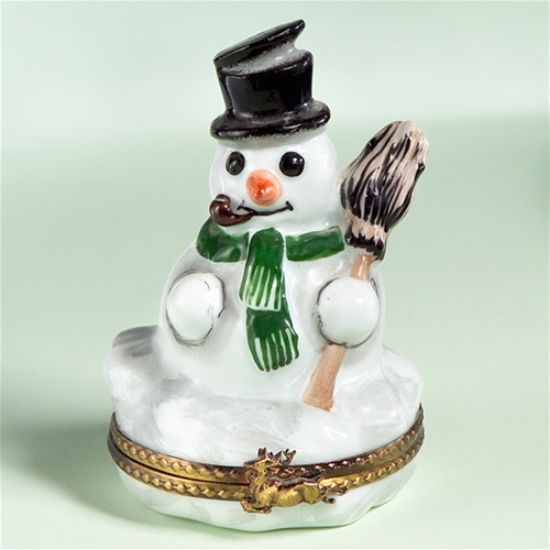 Picture of Limoges Snowman with Black Hat and Broom Box