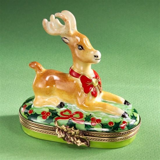 Picture of Limoges Young Reindeer with Red Bow Box