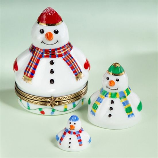 Picture of Limoges Snowmen Family with Scarves and Lights Box