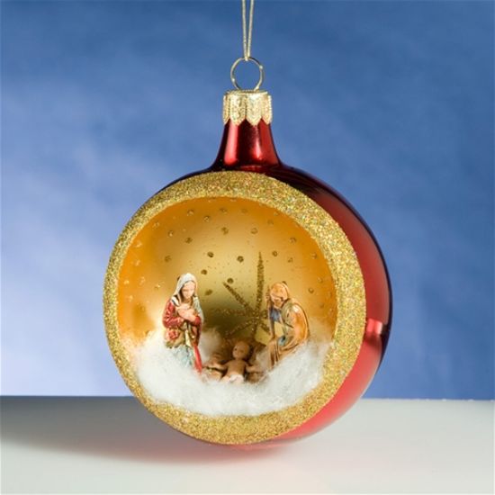 Picture of De Carlini Red Round Nativity Christmas Ornament