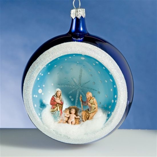 Picture of De Carlini Blue Round Nativity Christmas  Ornament