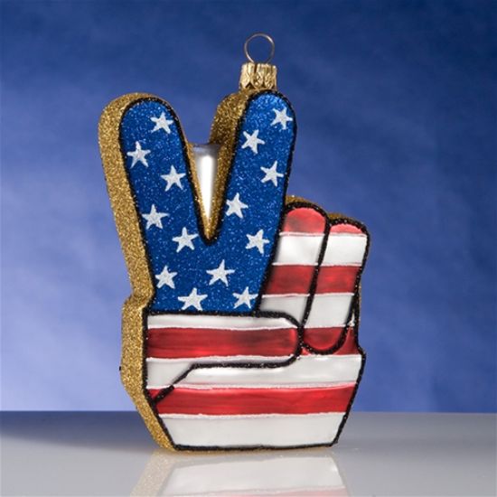 Picture of USA Peace Victory Hand Sign Polish Glass Christmas Ornament