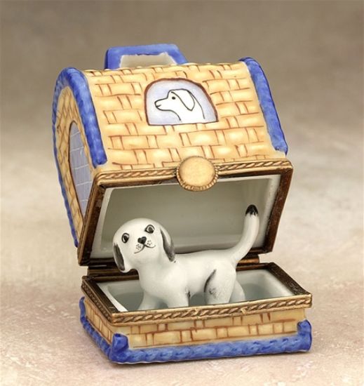 Picture of Limoges Dog in Straw Carrying Case Box 