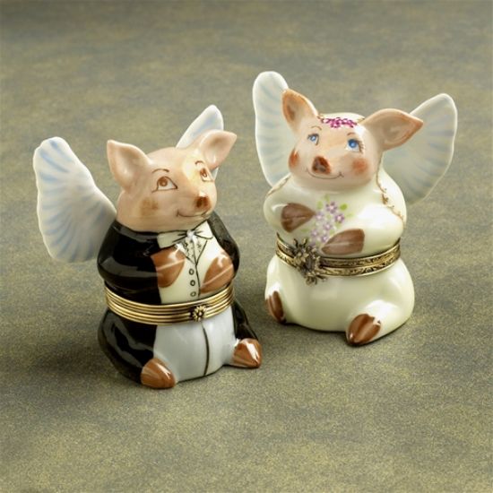 Picture of Limoges Bride and Groom Pig Boxes with Wings
