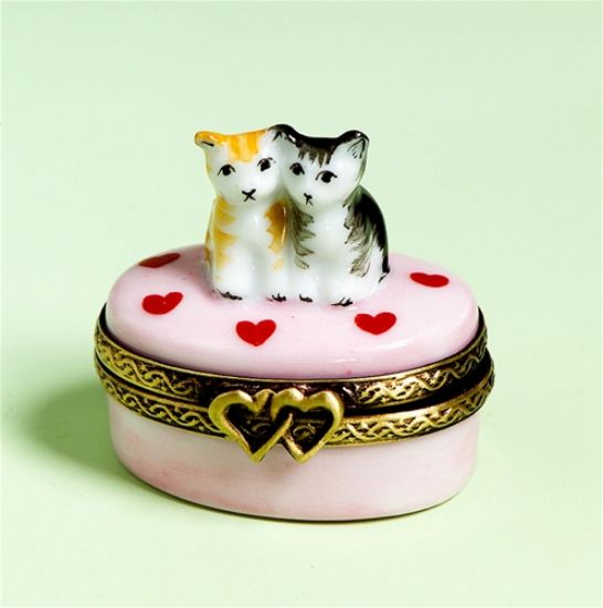Picture of Limoges Two Cats on Hearts Box