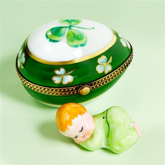 Picture of Limoges Newborn Baby in Green Clover  Egg Box 