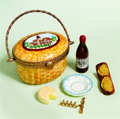 Picture of Limoges Picnic Basket with Bread, Wine and Cheese Box