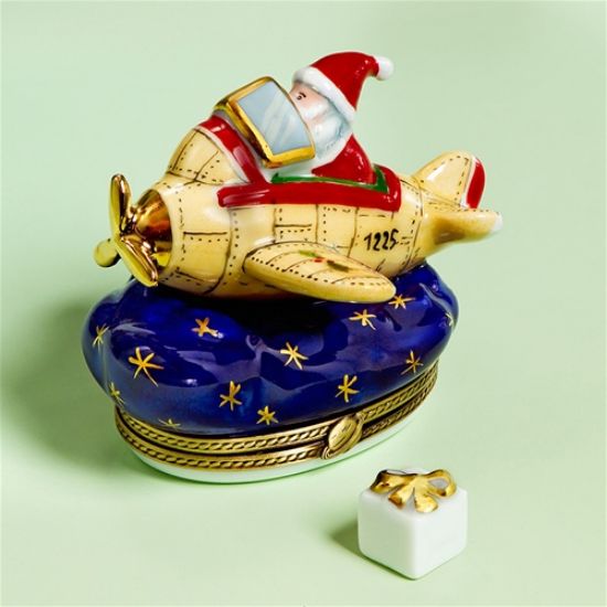 Picture of Limoges Santa on Airplane Box with Gift
