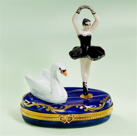 Picture of Limoges Ballerina in Black with White Swan Box