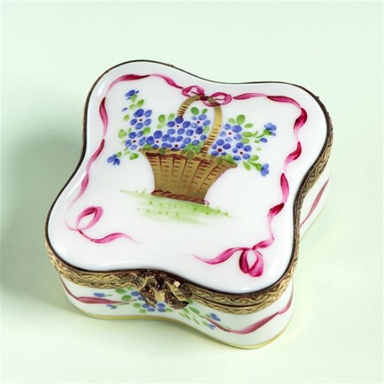 Picture of Limoges Basket of Blue Flowers and Ribbon Box