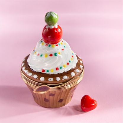 Picture of Limoges Chocolate Cream Cupcake with a Cherry Box and Heart