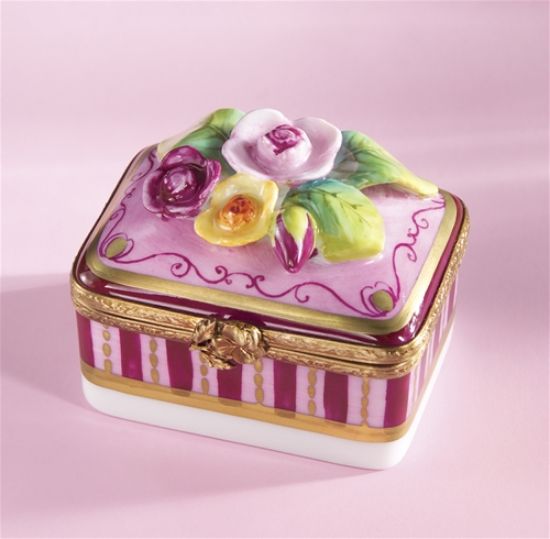 Picture of Limoges Burgundy Stripes and Roses Box